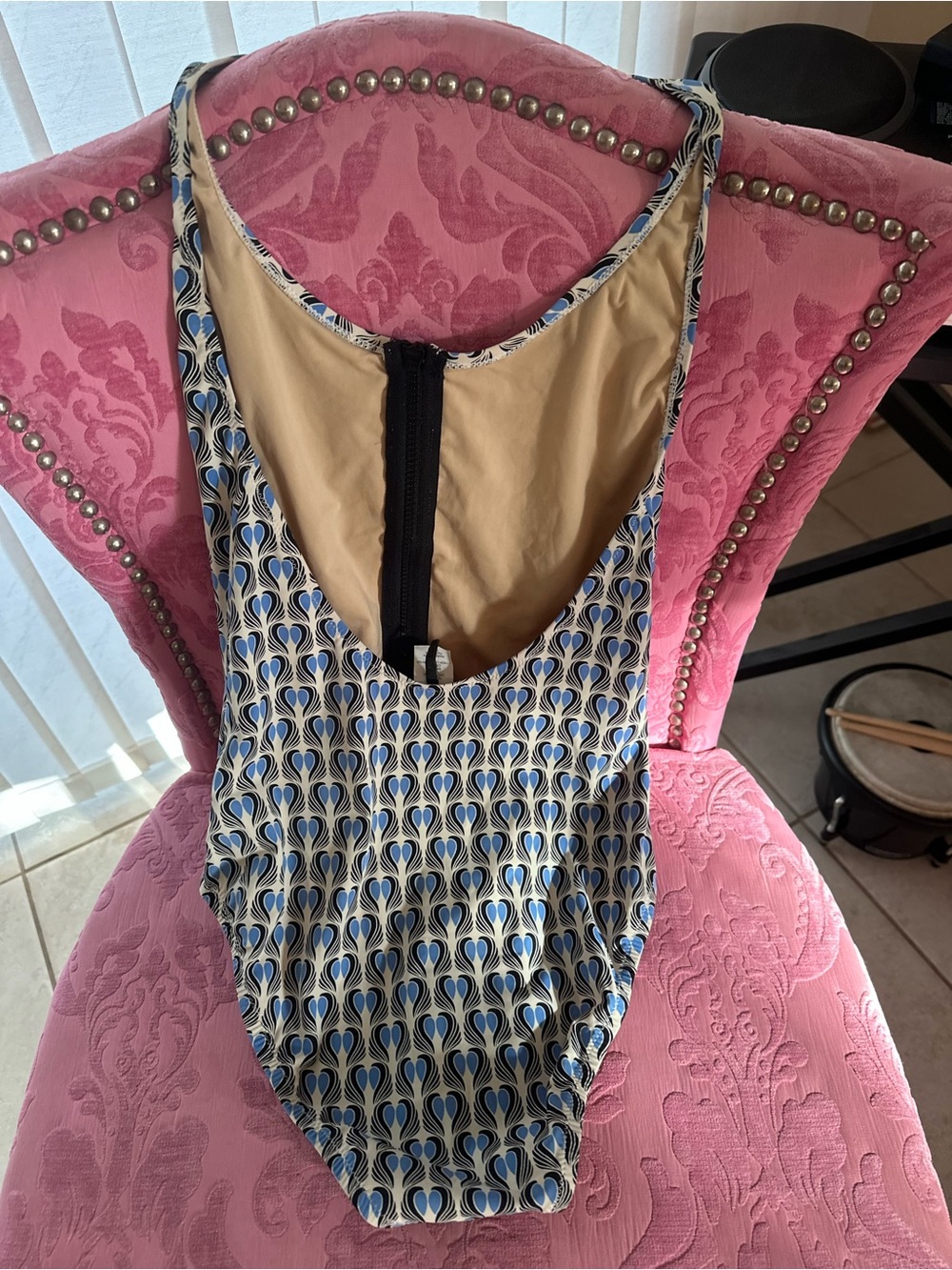 J Crew Blue & Cream Patterned One-Piece Swimsuit size 2 - Picture 7 of 7